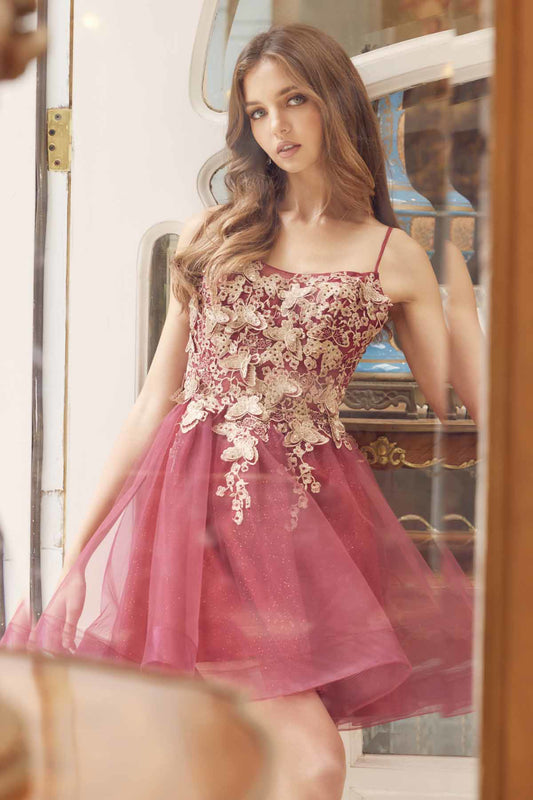3D Butterfly appliques bodice short dress