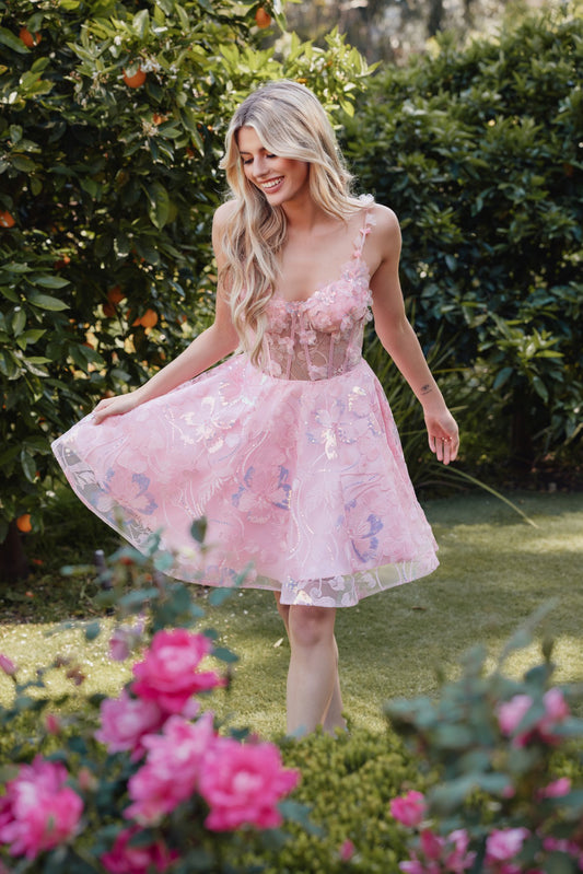 Embroidered lace with corset bodice cocktail dress