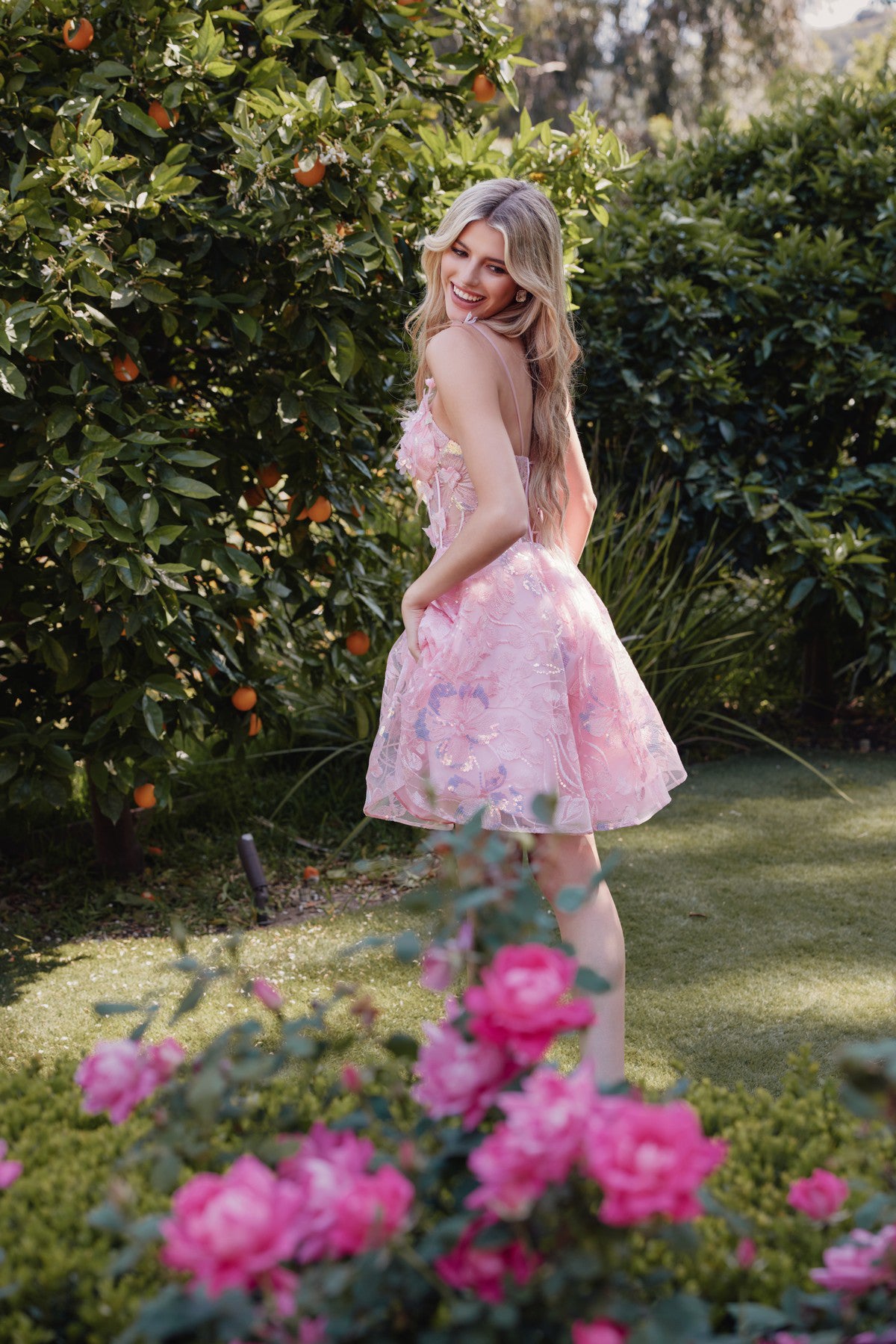 Embroidered lace with corset bodice cocktail dress