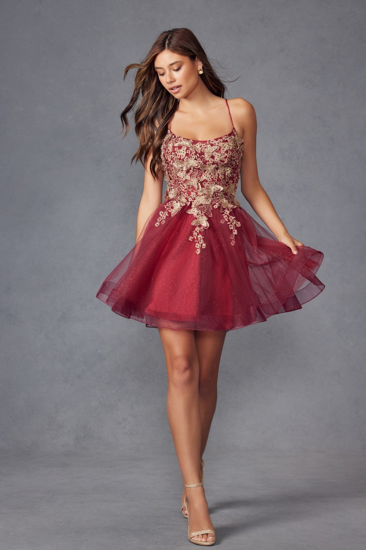 3D Butterfly appliques bodice short dress