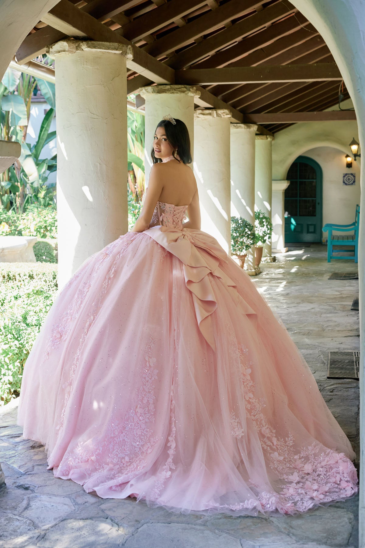 Ball Gown With Floral Appliqué And Train