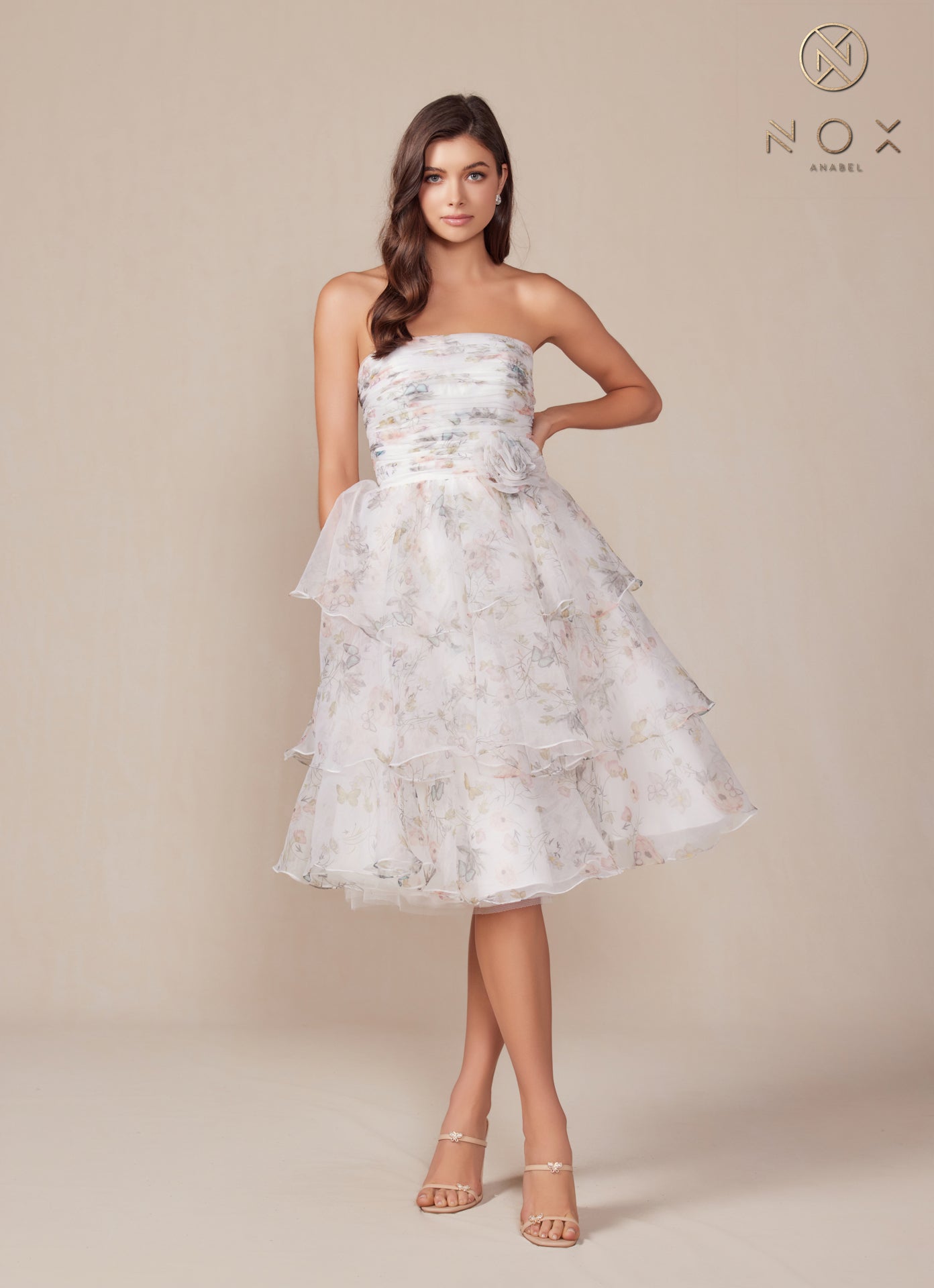 Strapless Tiered Floral Print Cocktail Dress