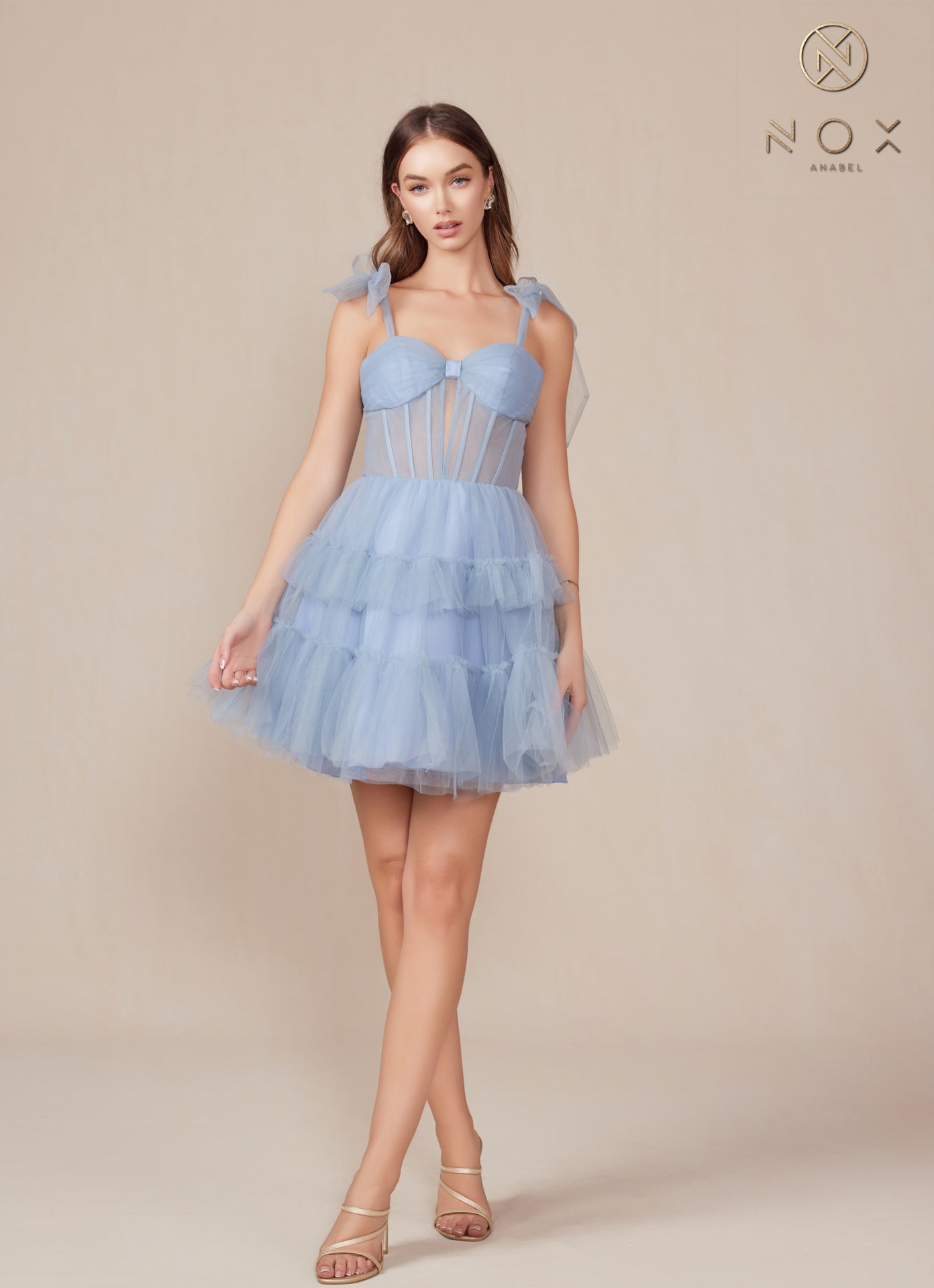 Tie- Strap Corset Fit & Flare Tulle Short Dress