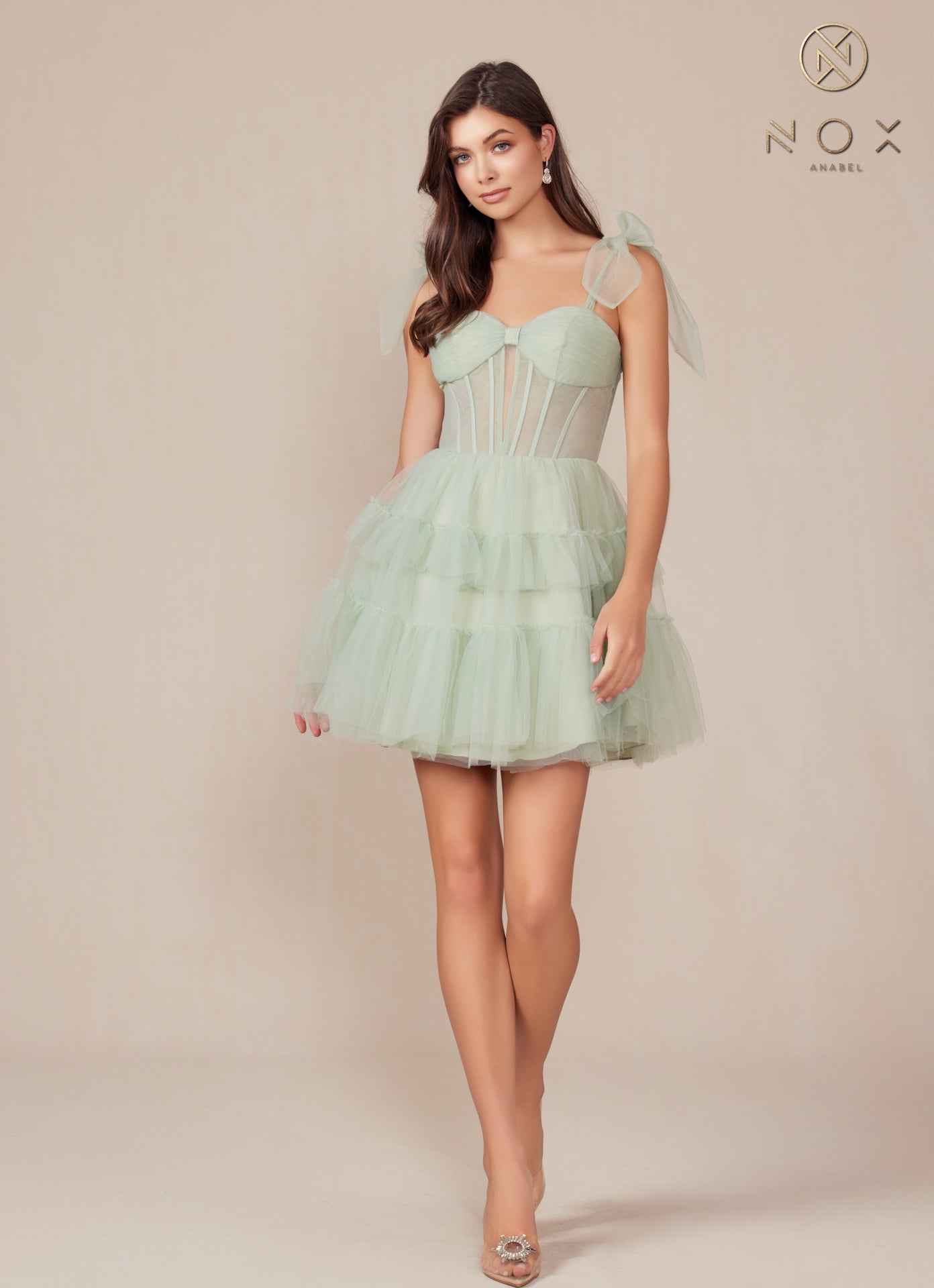 Tie- Strap Corset Fit & Flare Tulle Short Dress