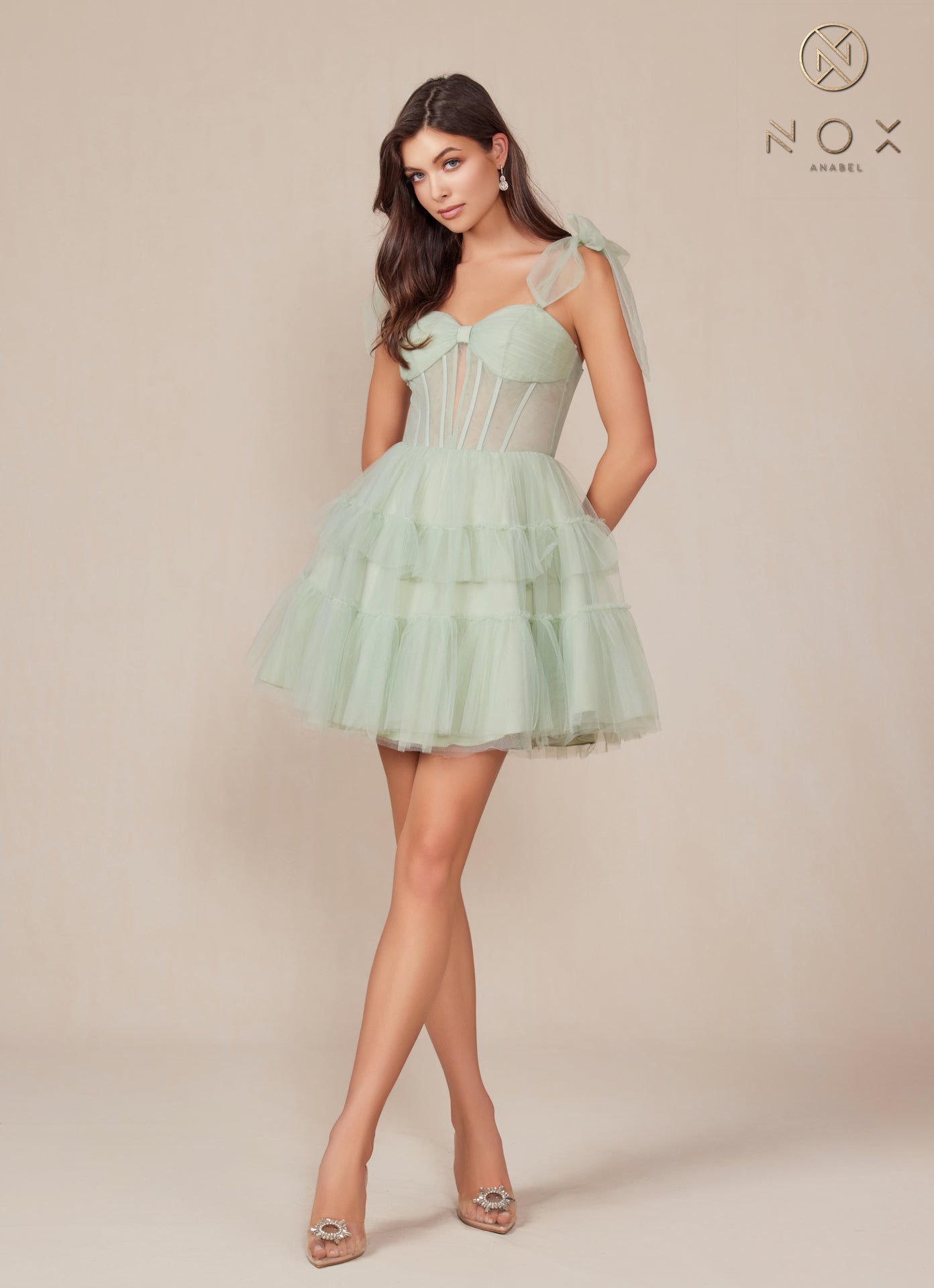 Tie- Strap Corset Fit & Flare Tulle Short Dress