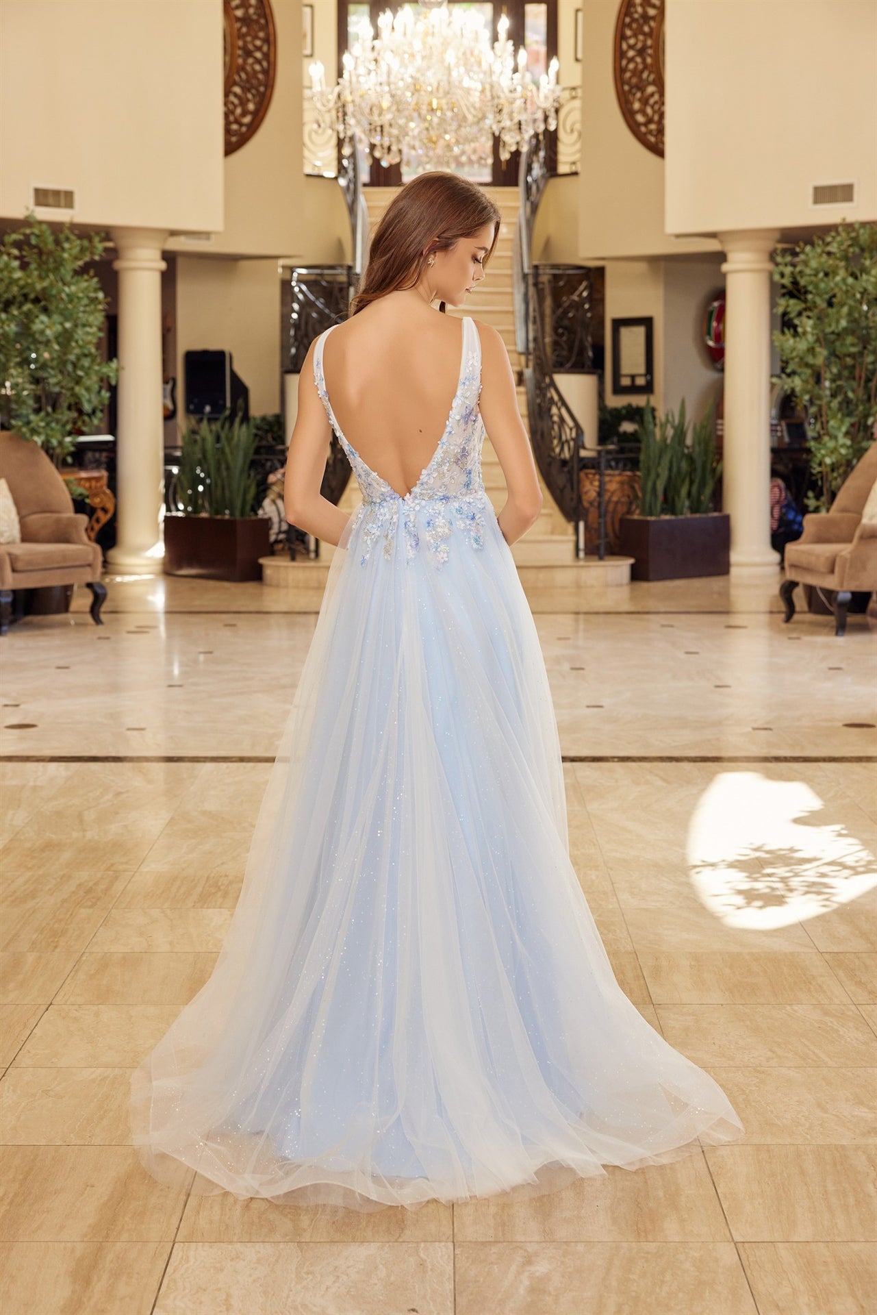 FULL FLOWER EMBROIDERED BODICE A LINE TULLE MATERIAL