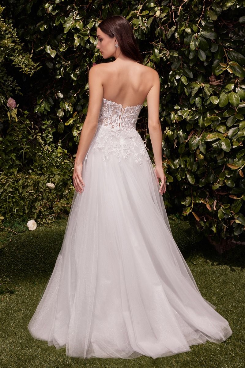 STRAPLESS A-LINE LACE & TULLE WEDDING DRESS
