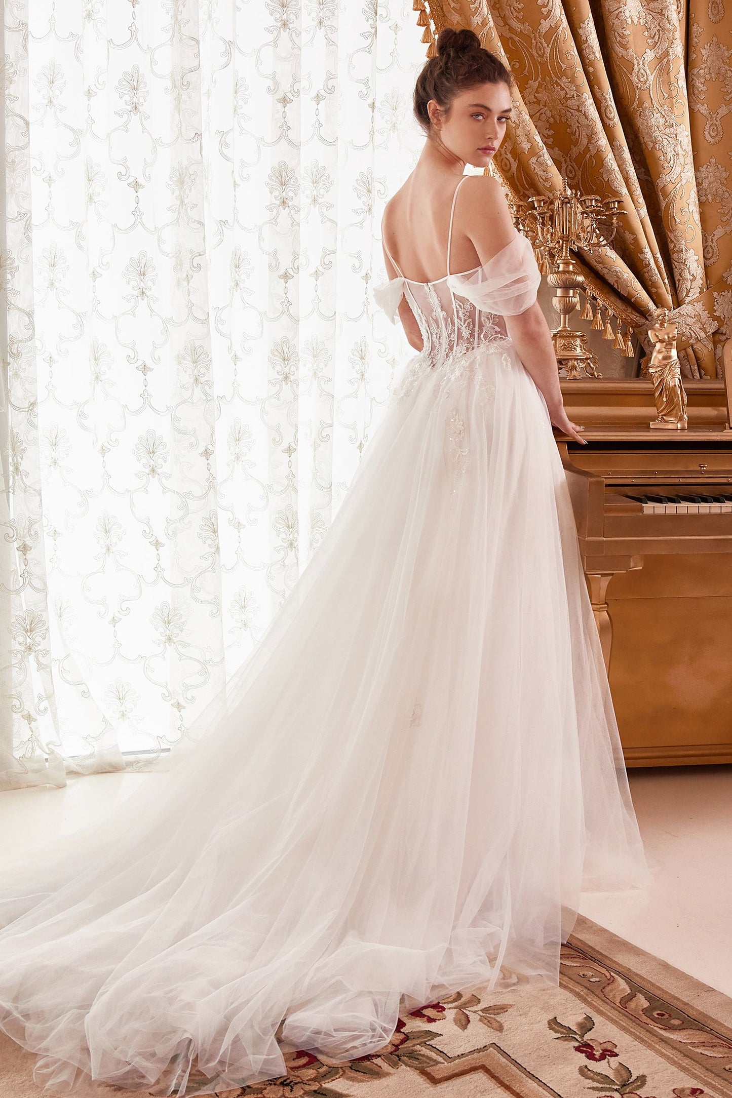 LAYERED TULLE A-LINE BRIDAL GOWN WITH CORSET BODICE