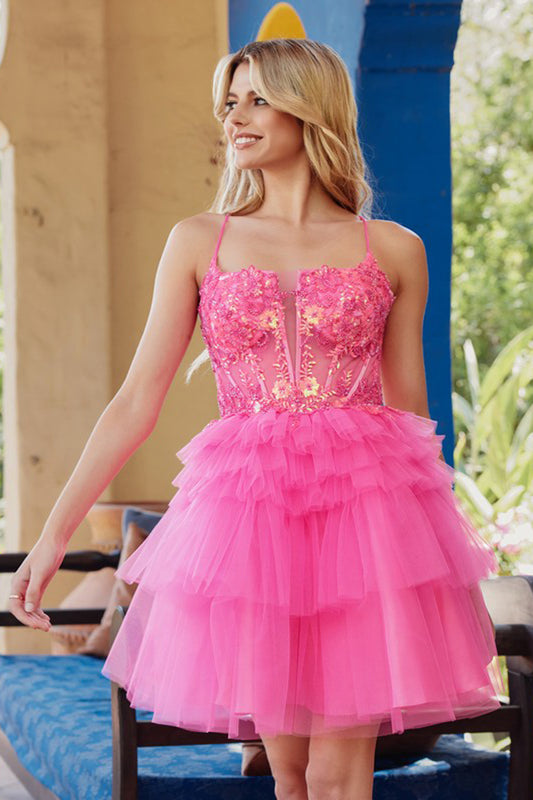 Sheer bead embellishments corset top with ruffle skirt