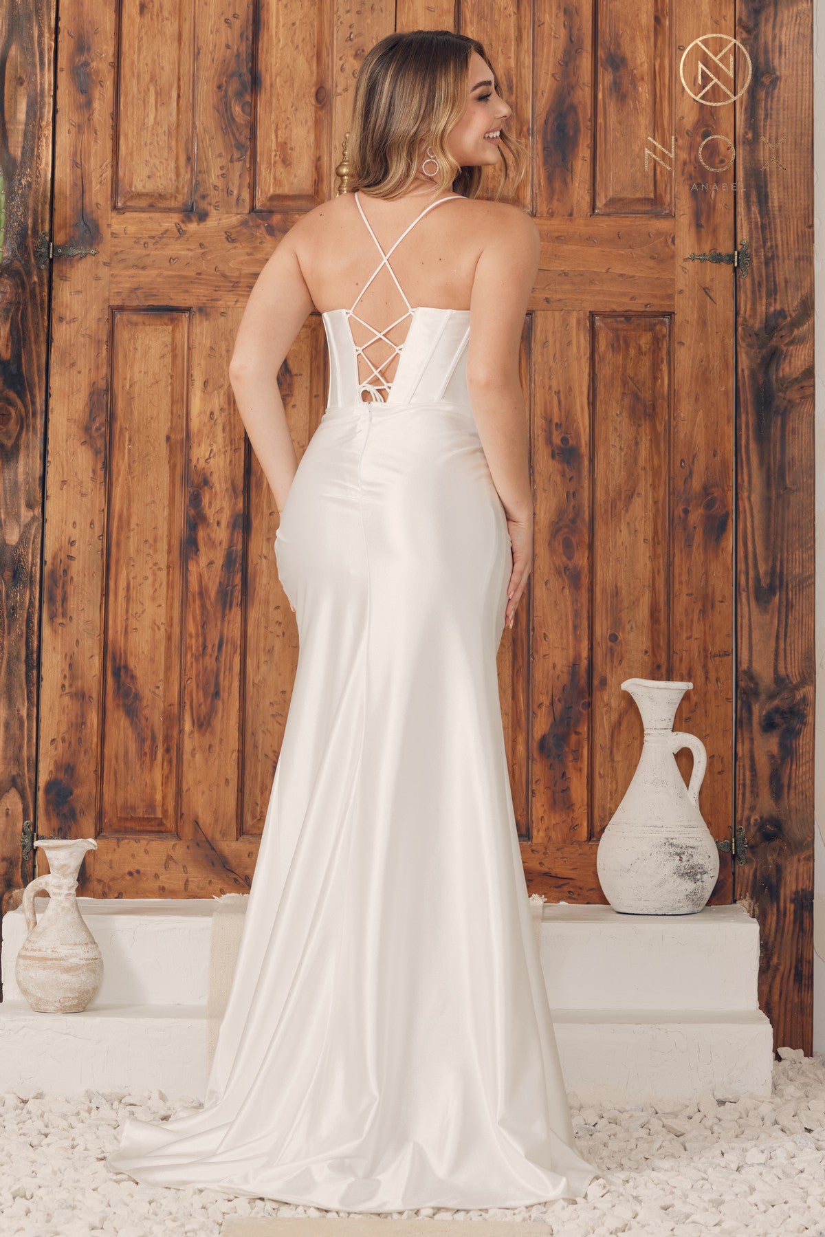 Corset Cowl Neckline Satin Wedding Dress