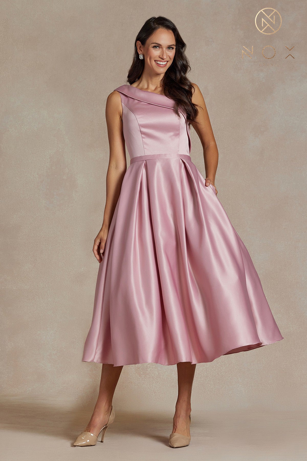 A-line One Shoulder Tea-Length Dress