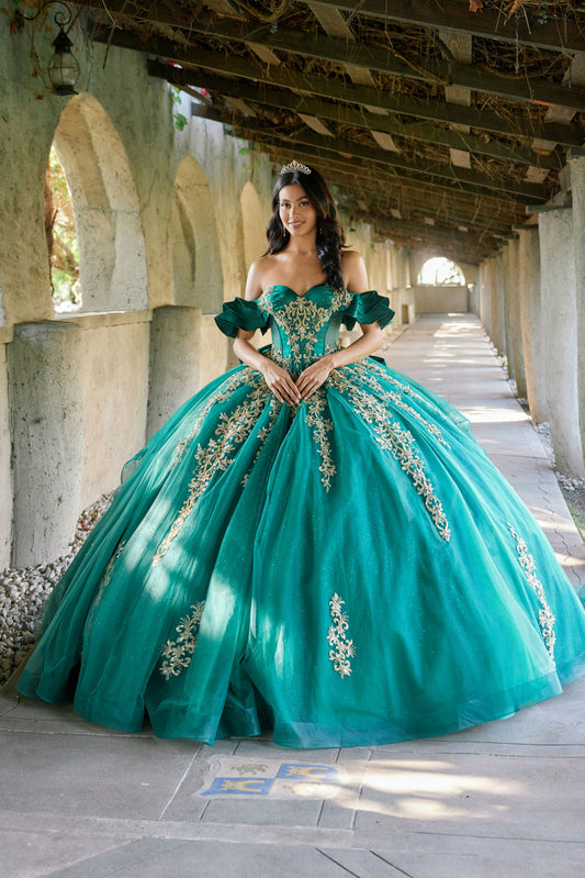 Regal Ball Gown With Gold Lace Accents