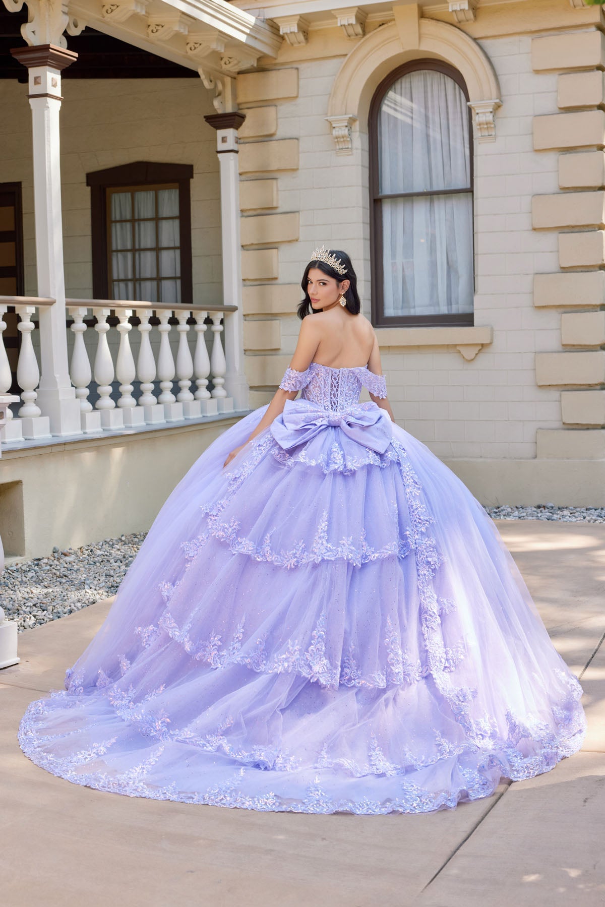 Layered Floral Lace Ball Gown With Train