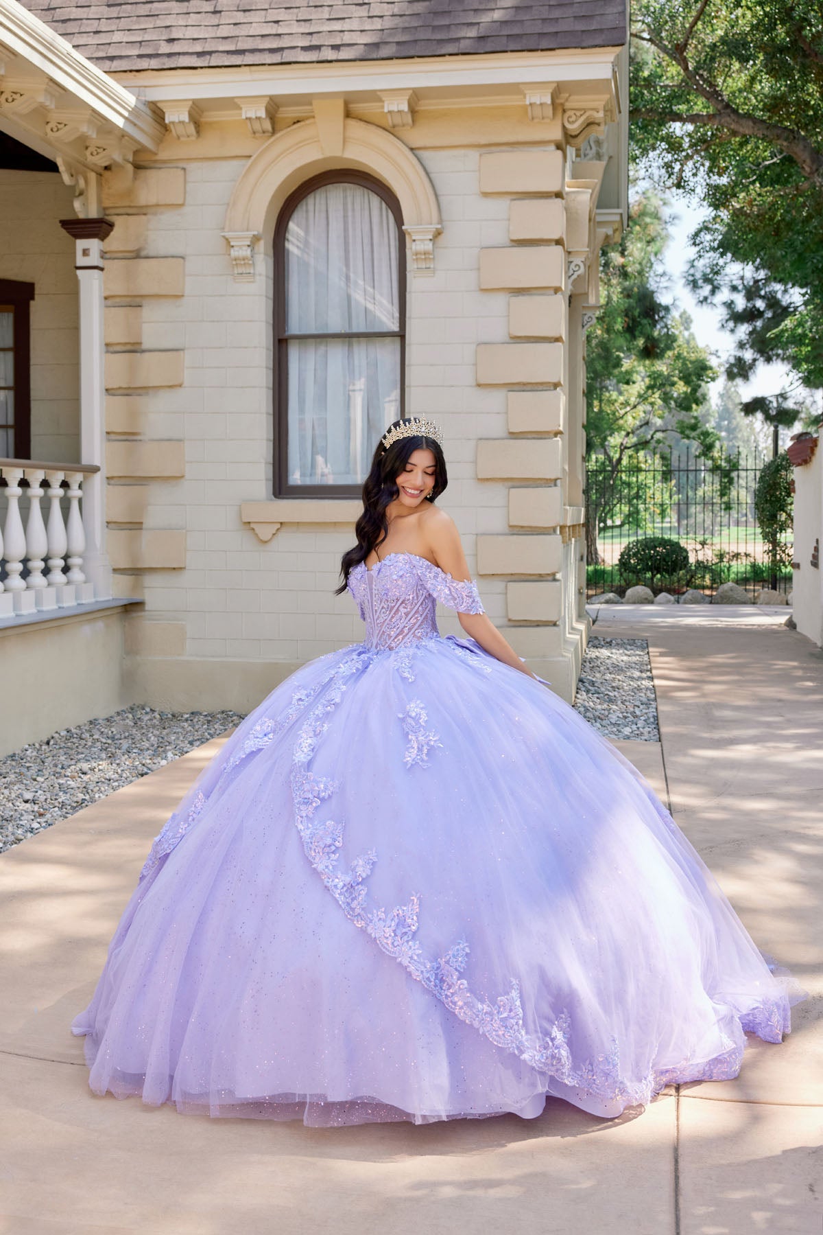 Layered Floral Lace Ball Gown With Train