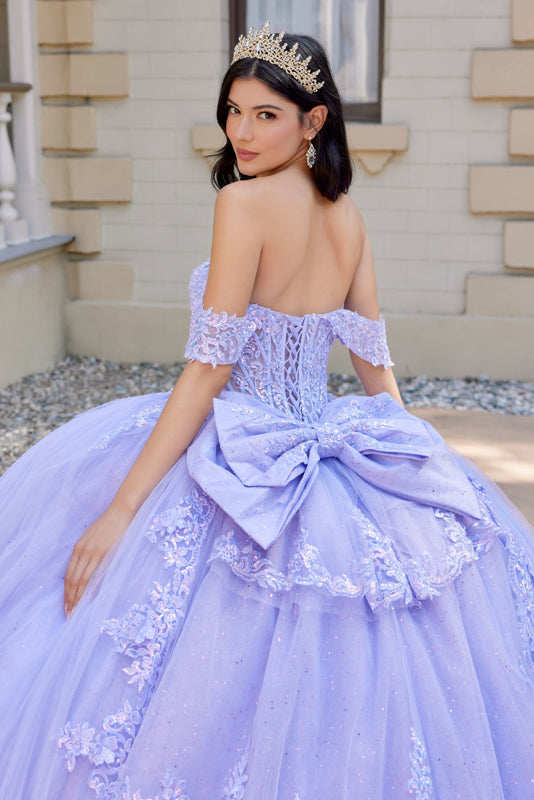 Layered Floral Lace Ball Gown With Train