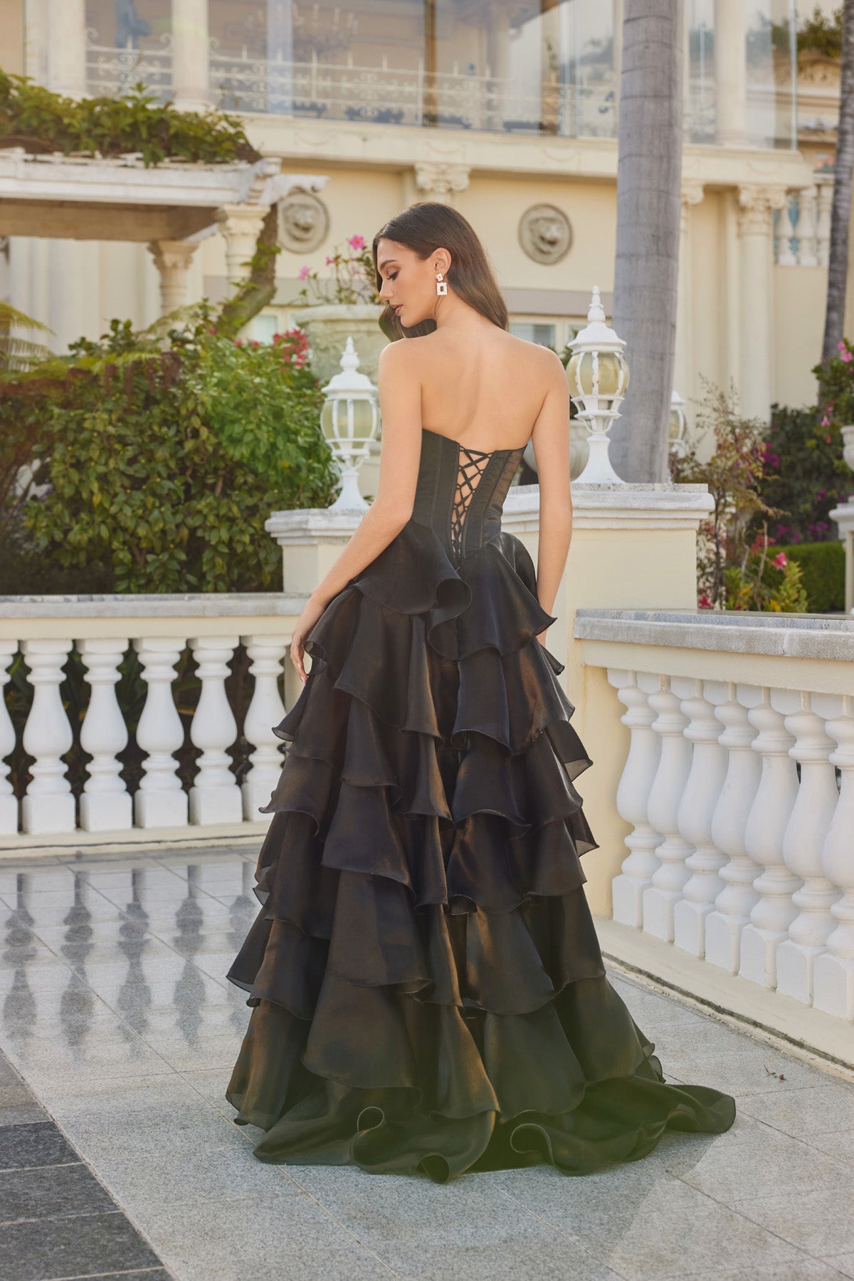 Moonlight Organza strapless layered gown