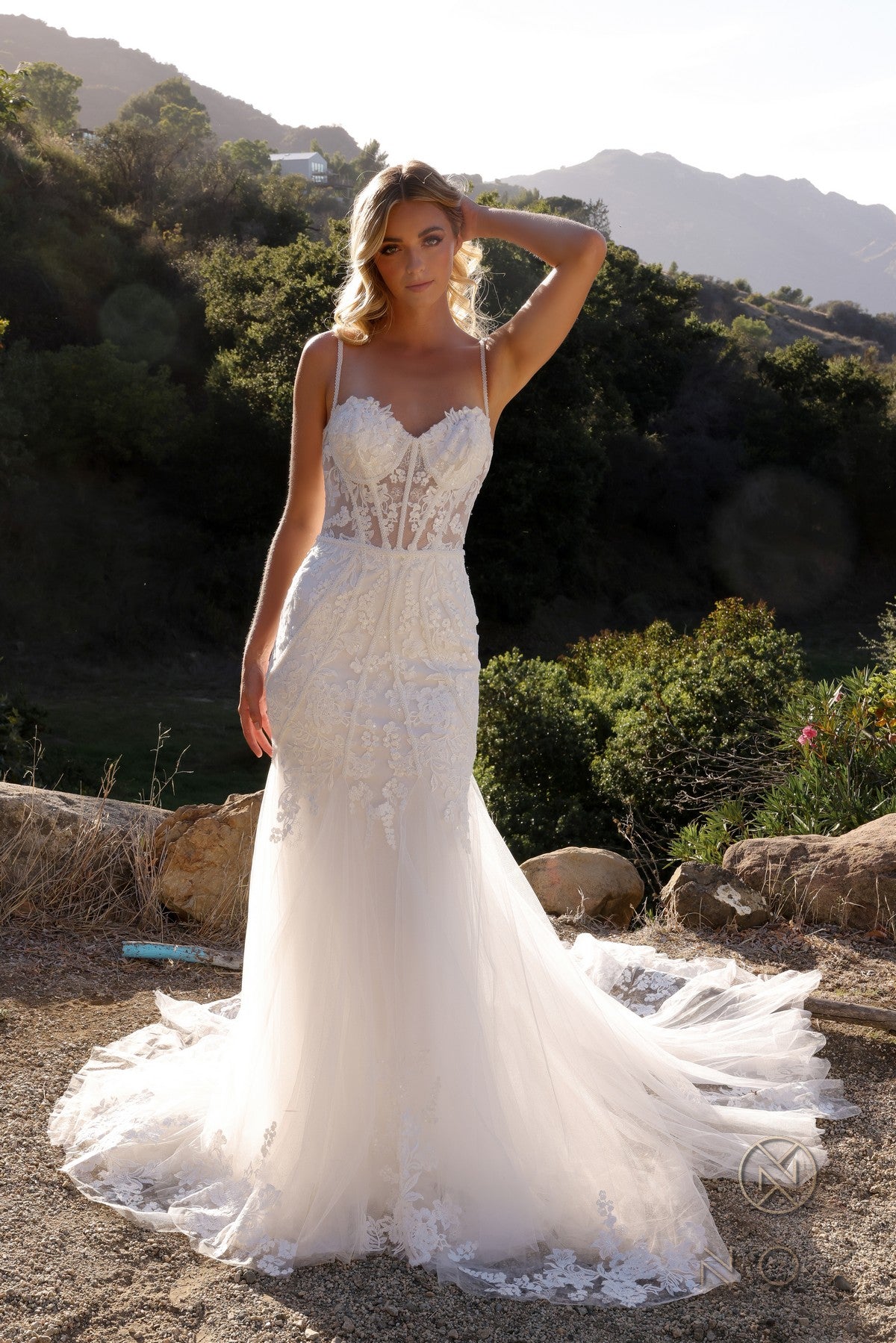 SLEEVELESS FLORAL LACE WEDDING GOWN