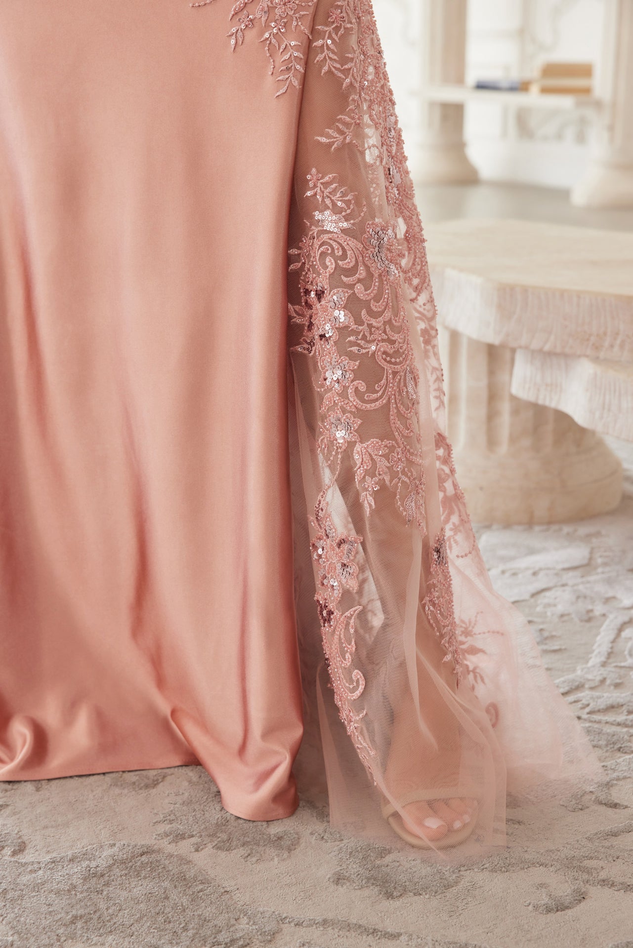 Long Sleeve Satin Pleated Top Gown