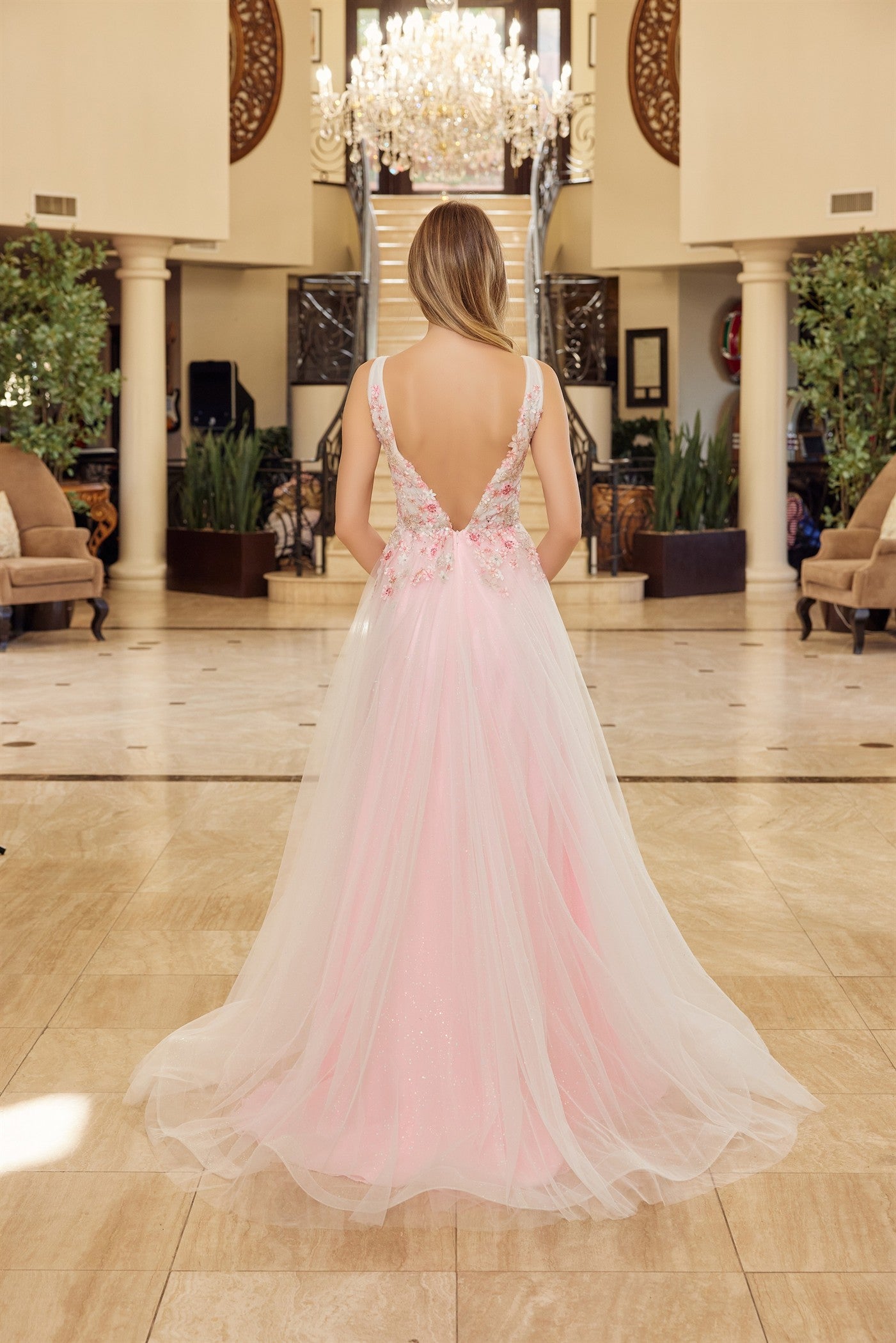 FULL FLOWER EMBROIDERED BODICE A LINE TULLE MATERIAL