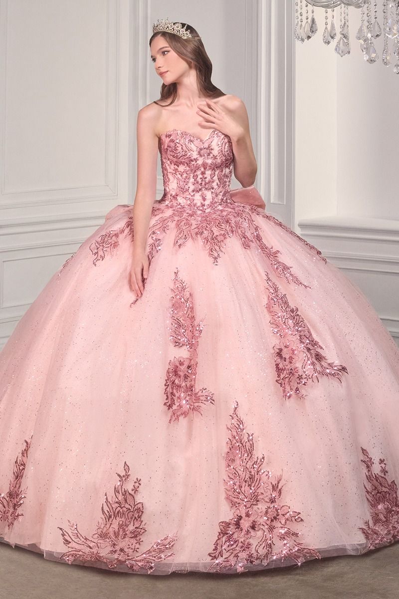 STRAPLESS LAYERED BALL GOWN WITH BOW DETAIL