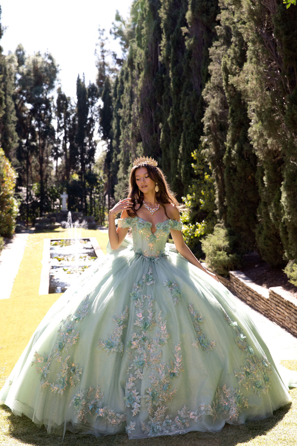 Sage Green Long Train Quince Dress