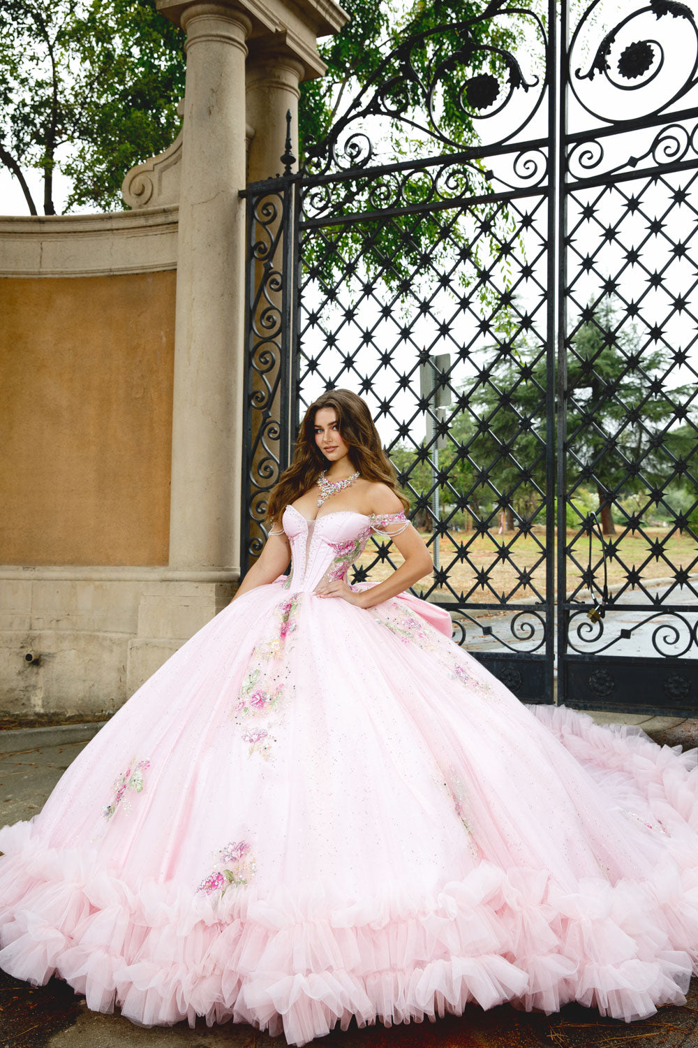 Beautiful Flower Adorn Dress with Ruffle at Hem
