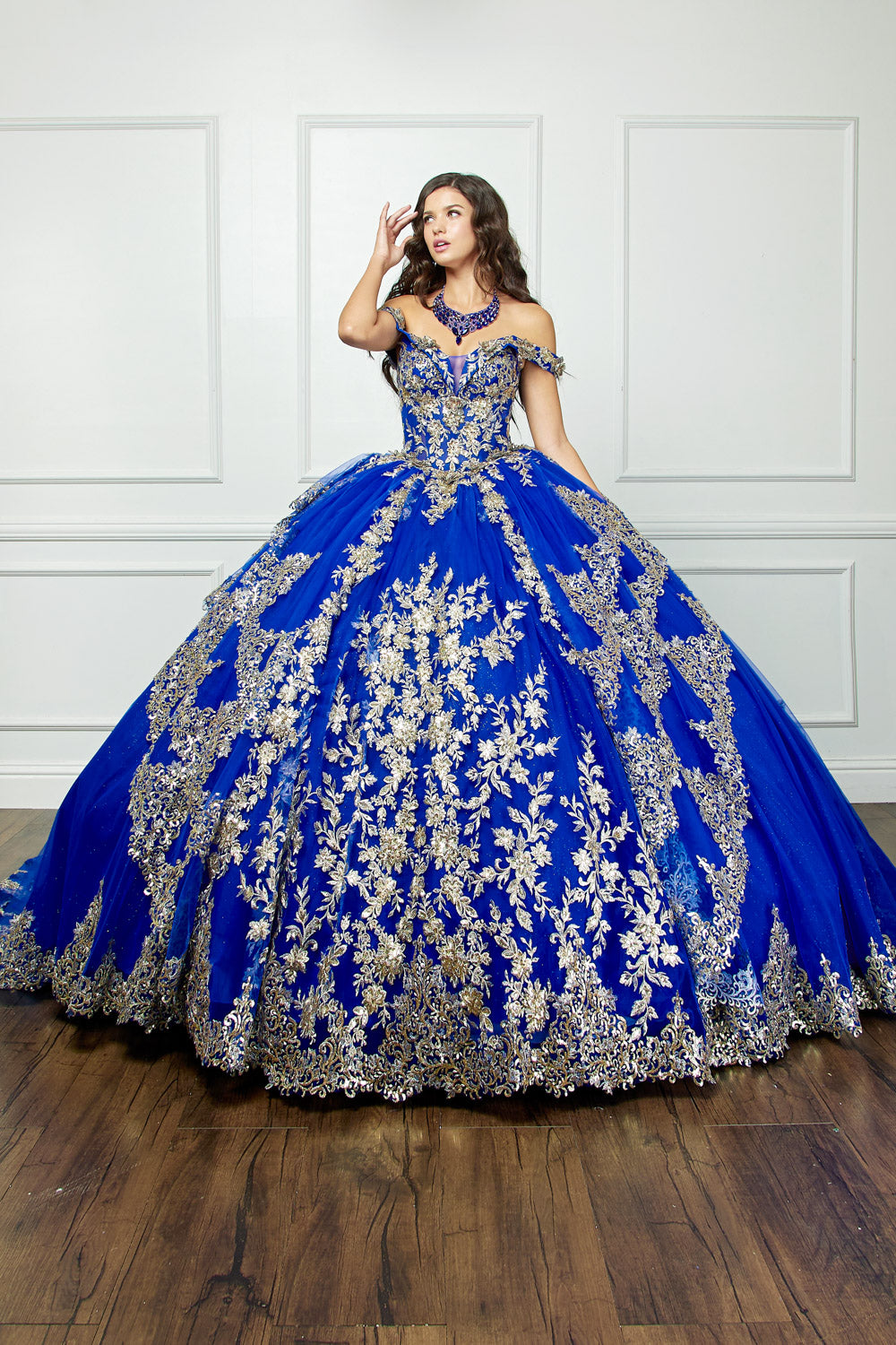 green emerald velvet dress Rhinestone Contour Long Prom Dress CD845 Blue / 2