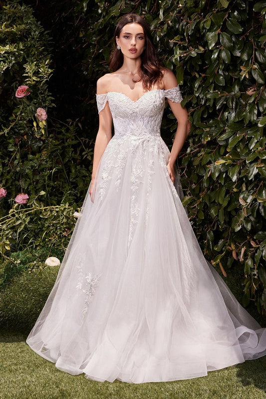 OFF THE SHOULDER A-LINE LACE & TULLE WEDDING DRESS