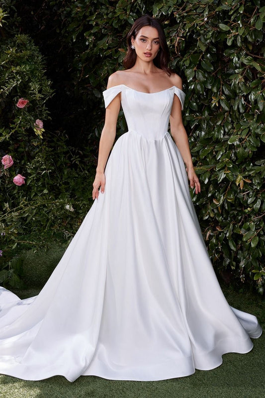OFF THE SHOULDER SOFT SATIN BRIDAL BALL GOWN