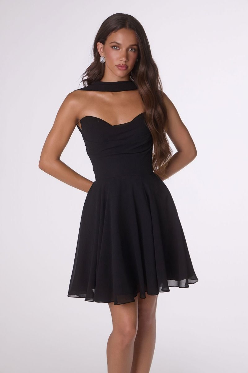 Strapless sweetheart neckline, pleated skirt & matching chiffon neck scarf 907T